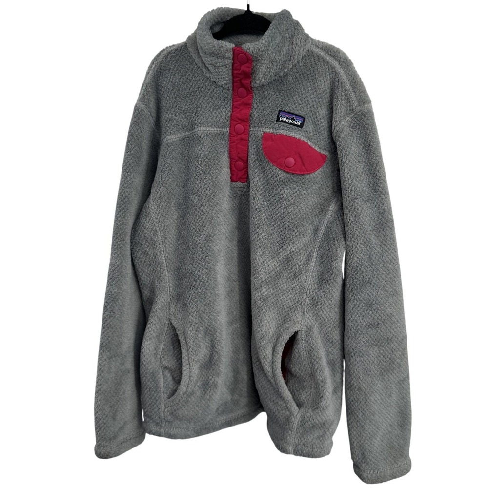 Patagonia Girls Fleece‎ Pullover Size 12 Grey Pink Re-Tool Snap-T Gorpcore